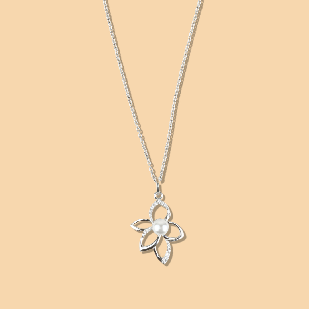 Twirl of Petals Silver Pearl Necklace