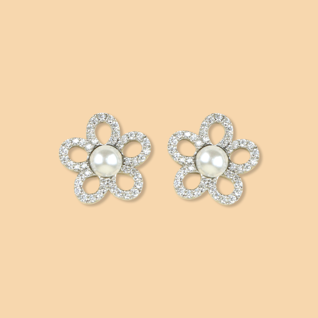 Silver Pearl Blossom Studs