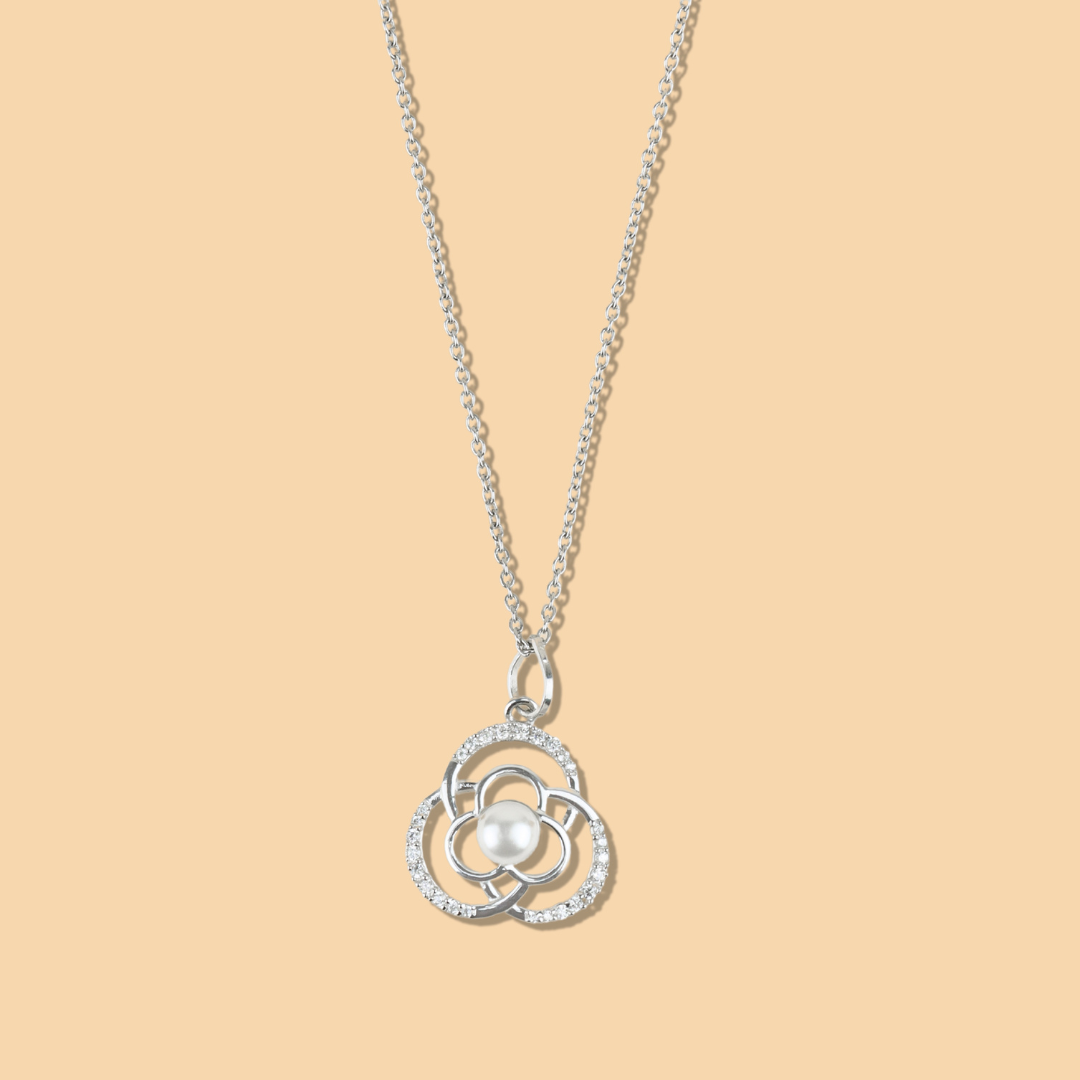 Pearl-Kissed Silver Wing Necklace