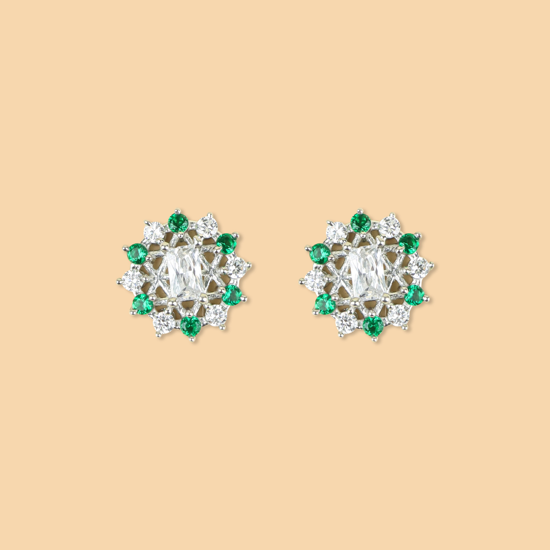 Silver Green Spark Earrings