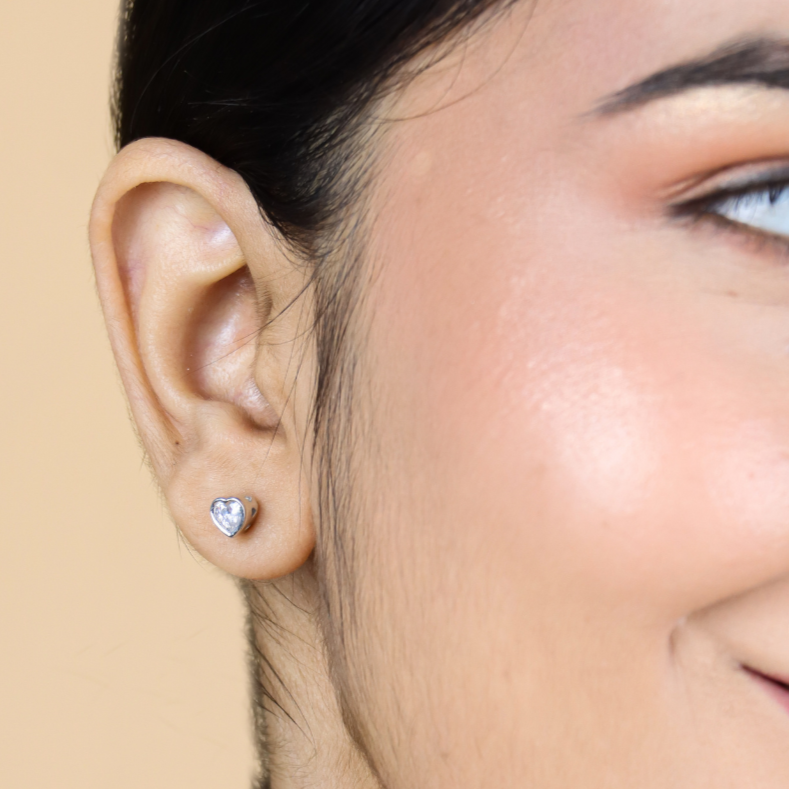 Silver Micro Heart Studs