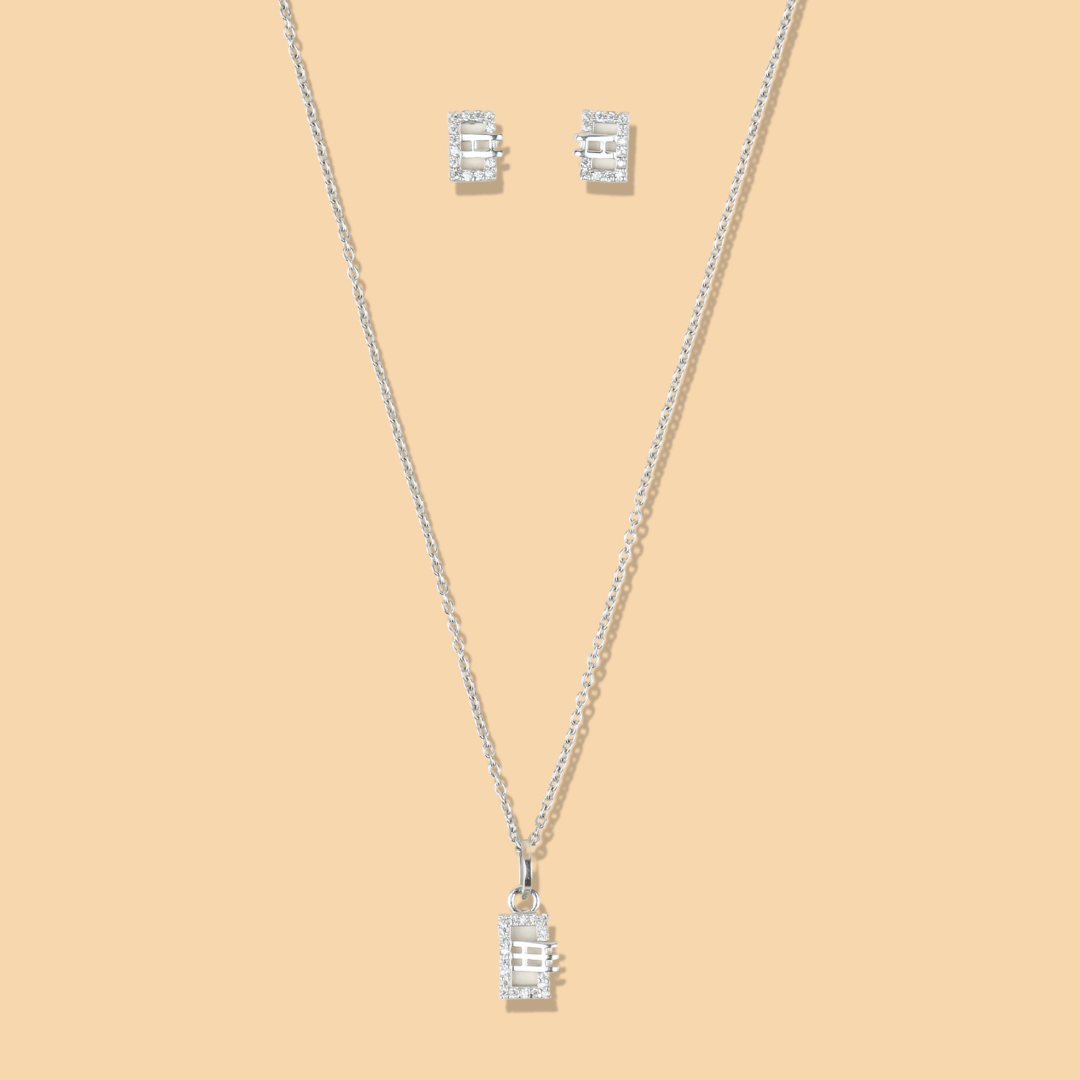 Crystal Lined Silver Rectangle Set