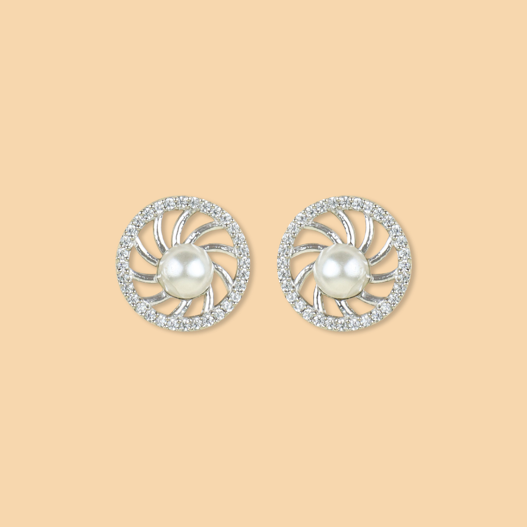 Silver Sunbeam Pearl Studded Studs