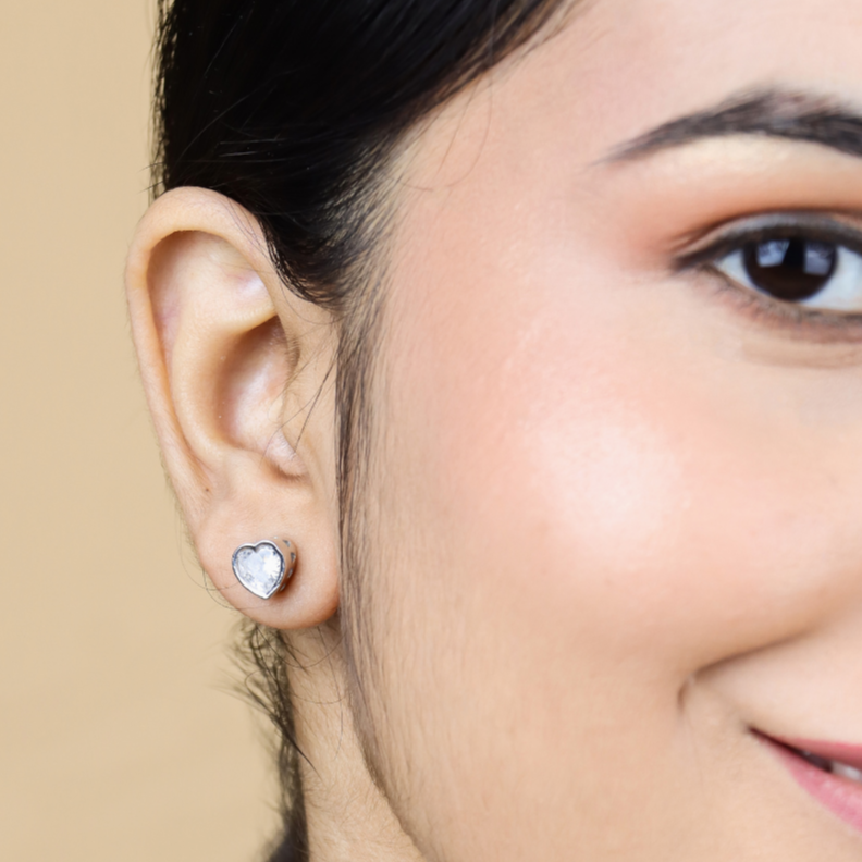 Silver Dreamy Heart Studs