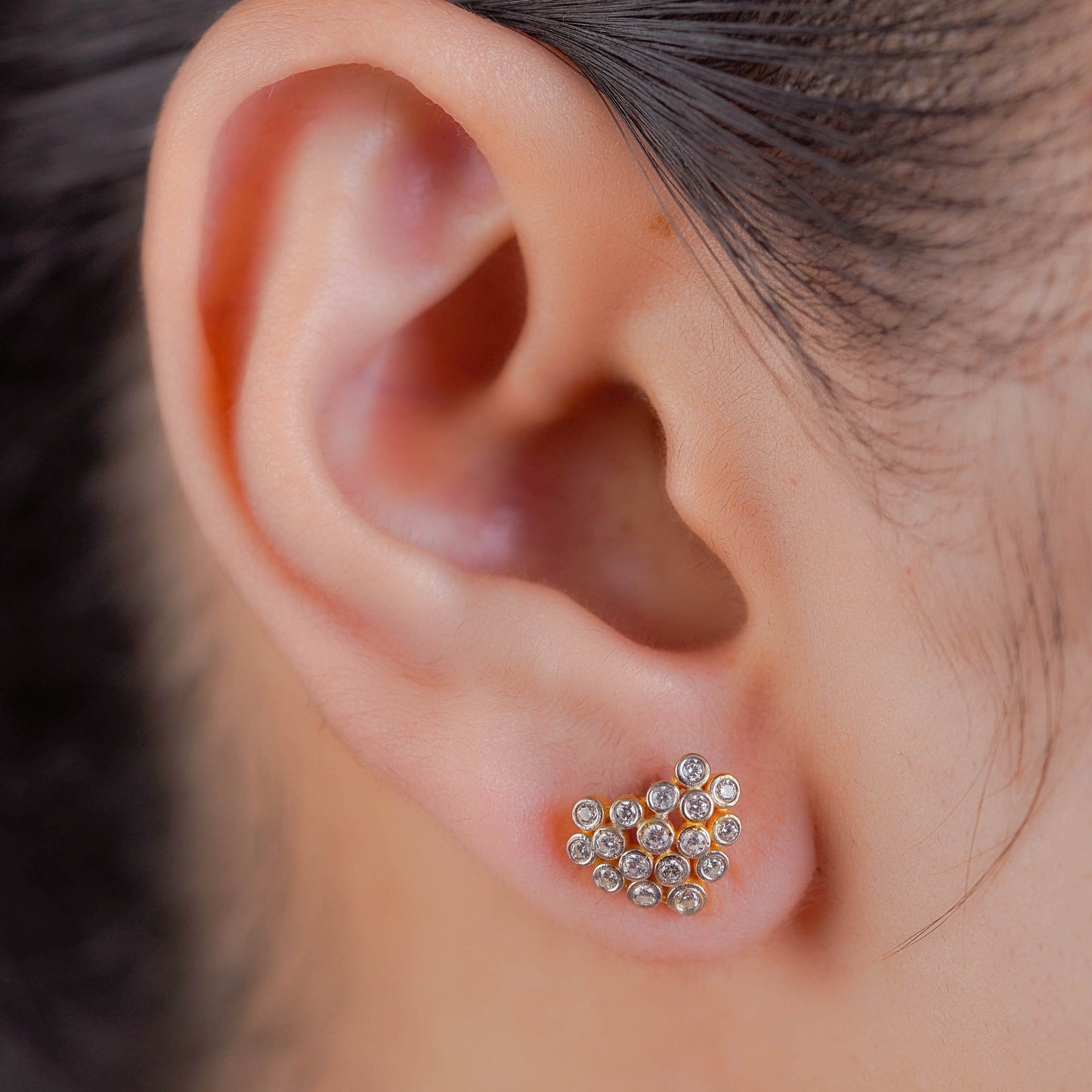Crystal-Filled Circle Heart Silver Earrings