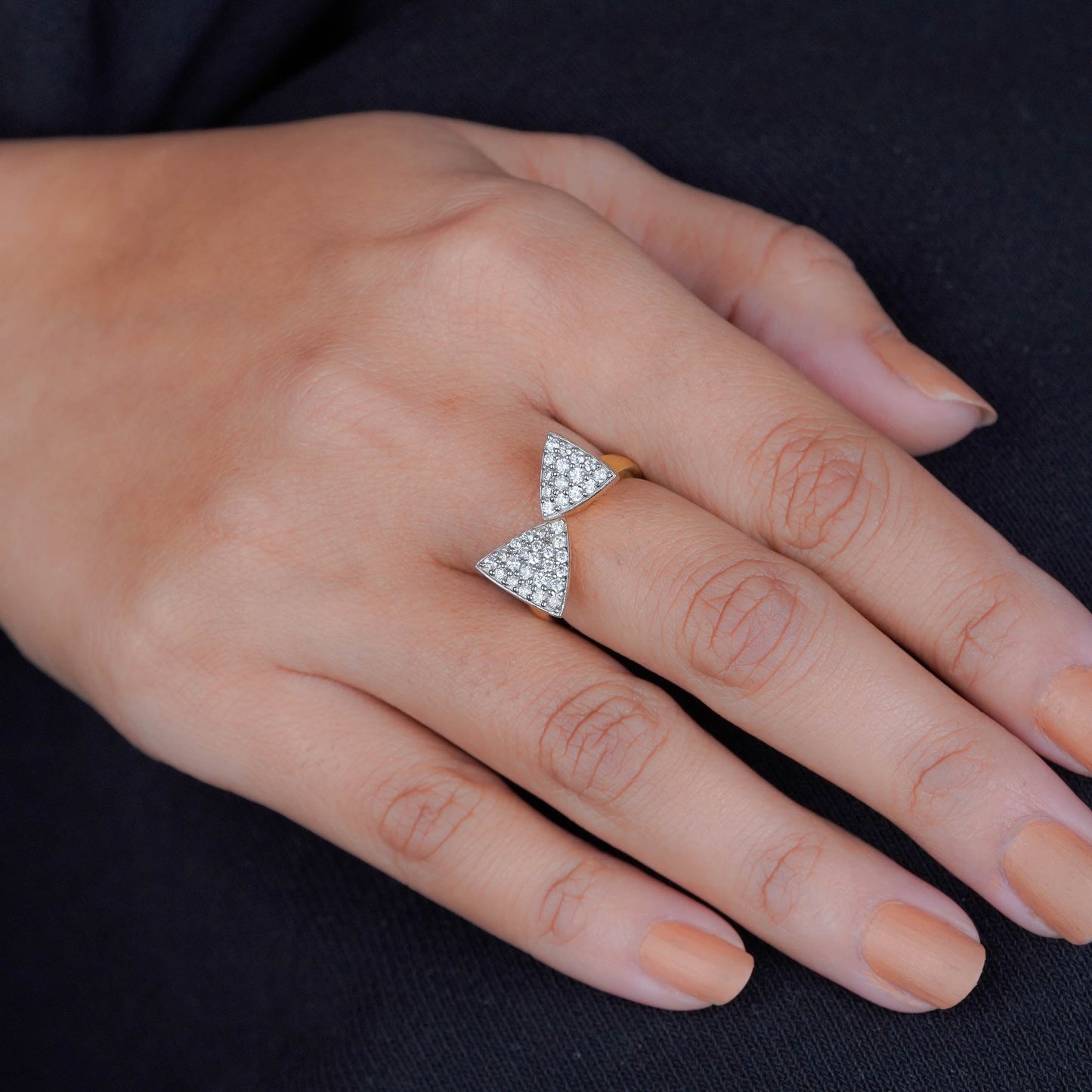 Gem-Studded Dual Triangle Ring