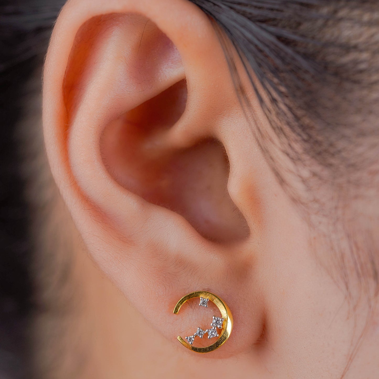 Midnight Silver Crescent Studded Earrings
