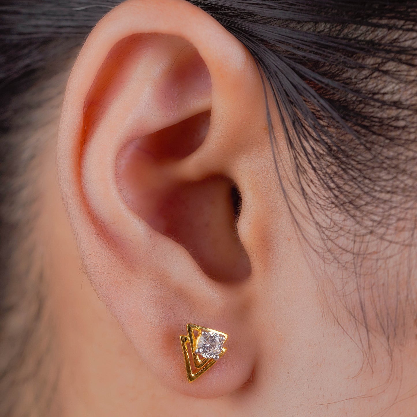 Silver Twin Triangle Earrings with Crystal Center