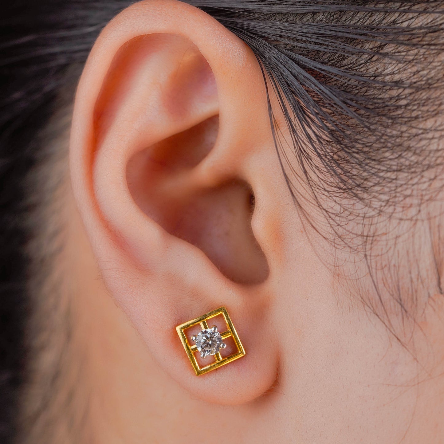Crystal Centered Square Silver Earrings