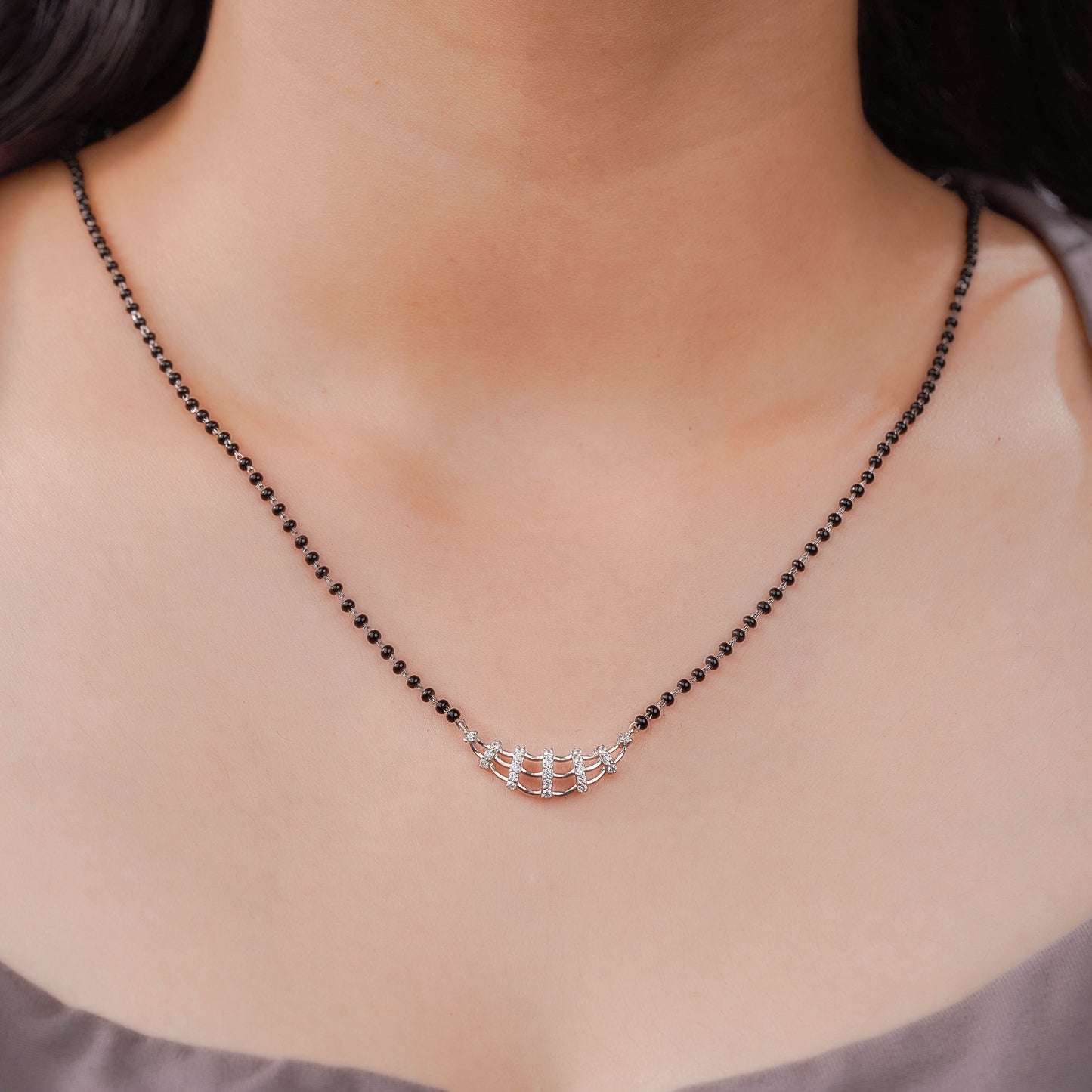Arc of Togetherness Studded Silver Mangalsutra