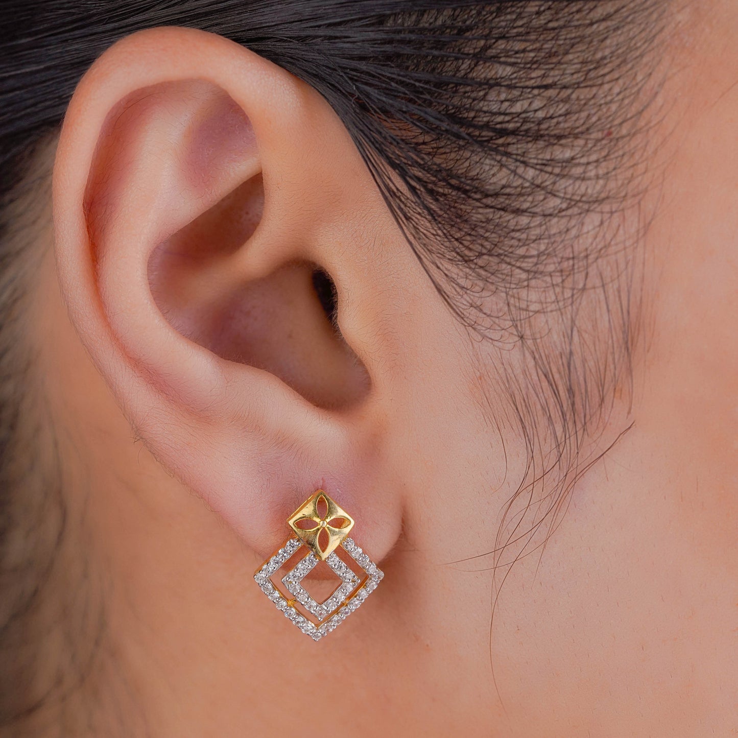 Silver Bejeweled Square Studs