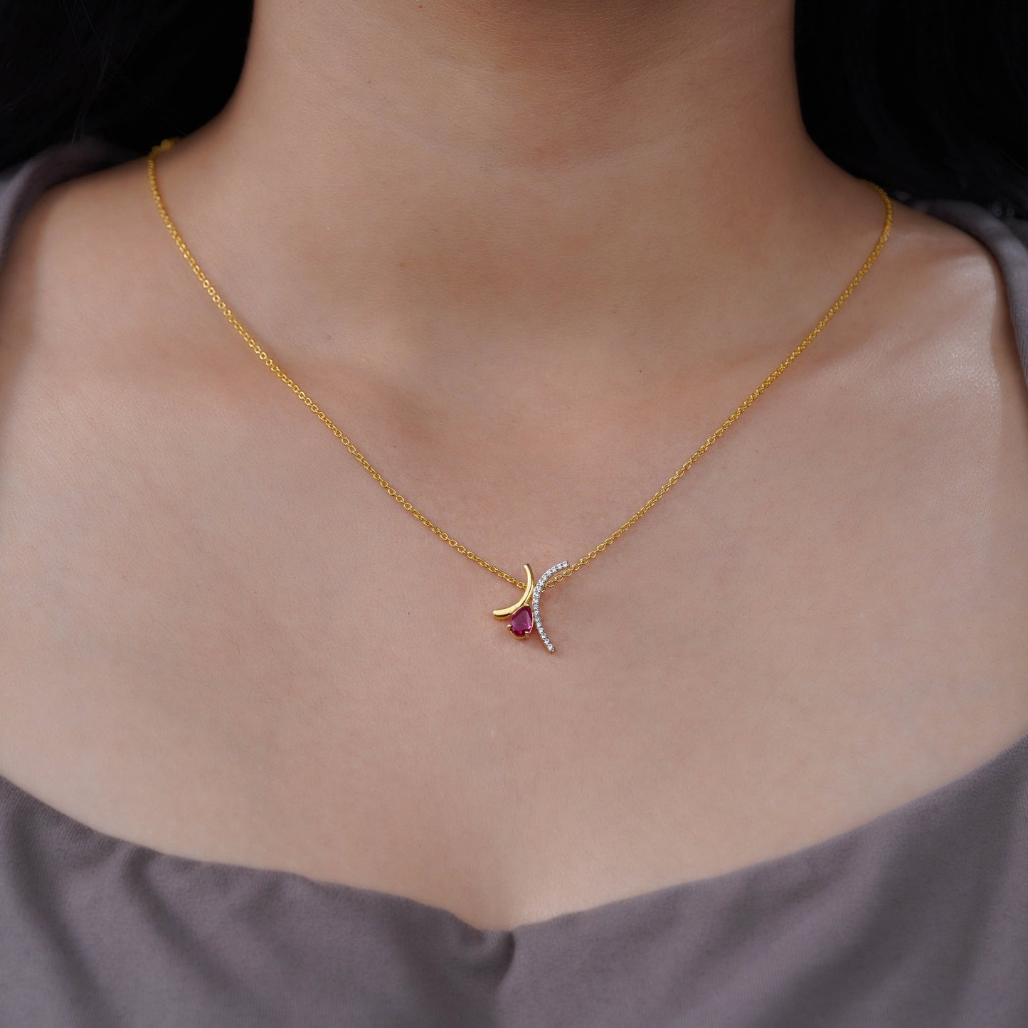 Twinned Arc Red Crystal Necklace