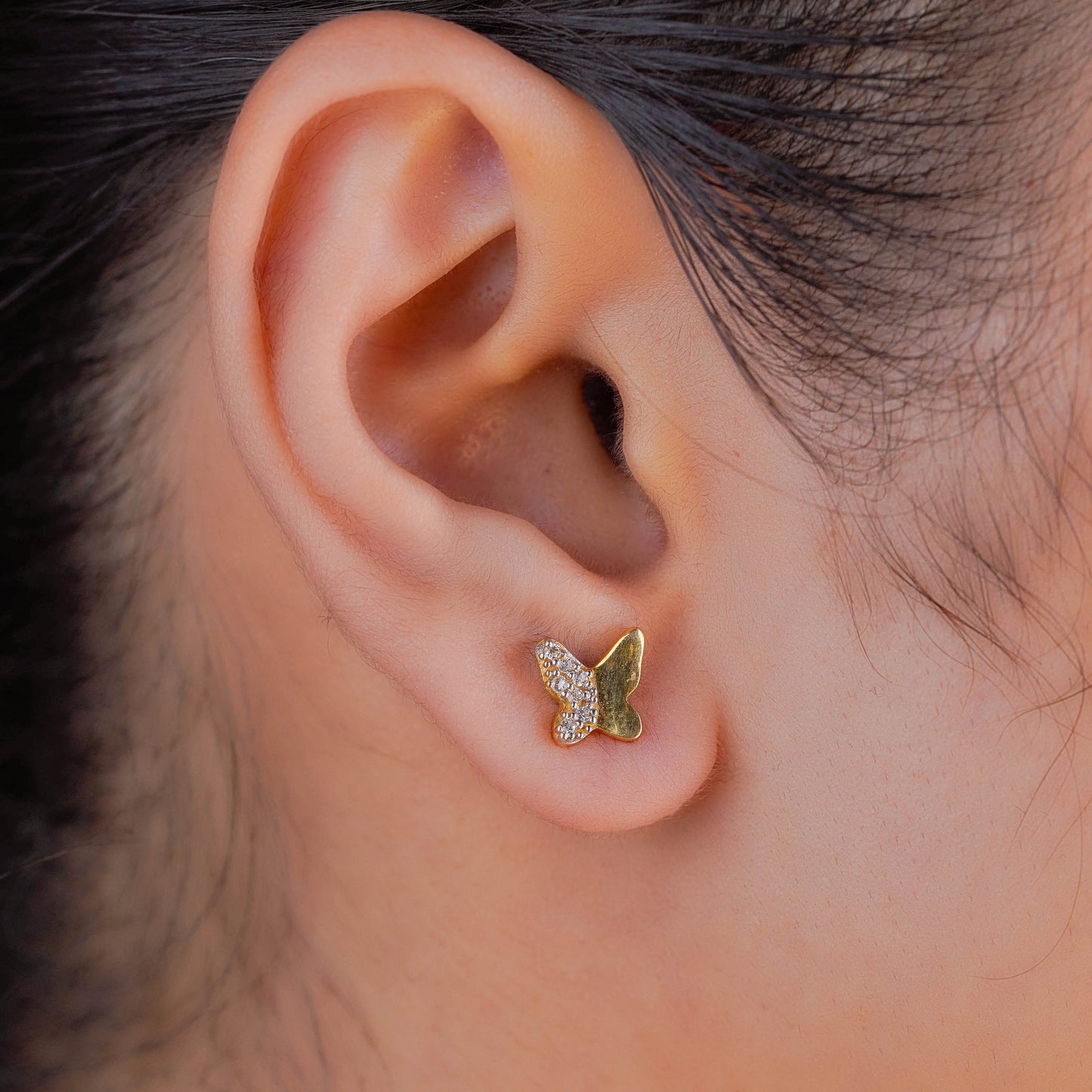 Silver Half-Studded Butterfly Glow Earrings