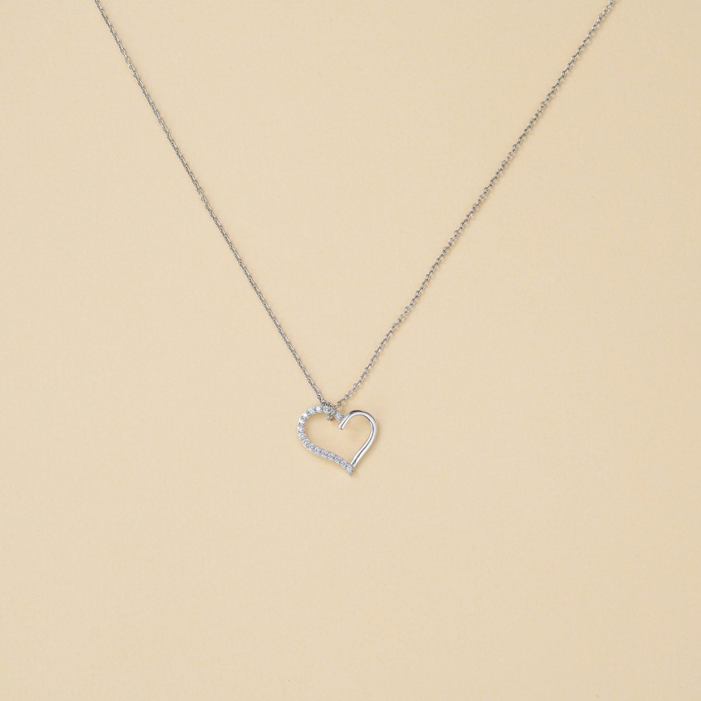Half-Studded Heart Pendant Necklace