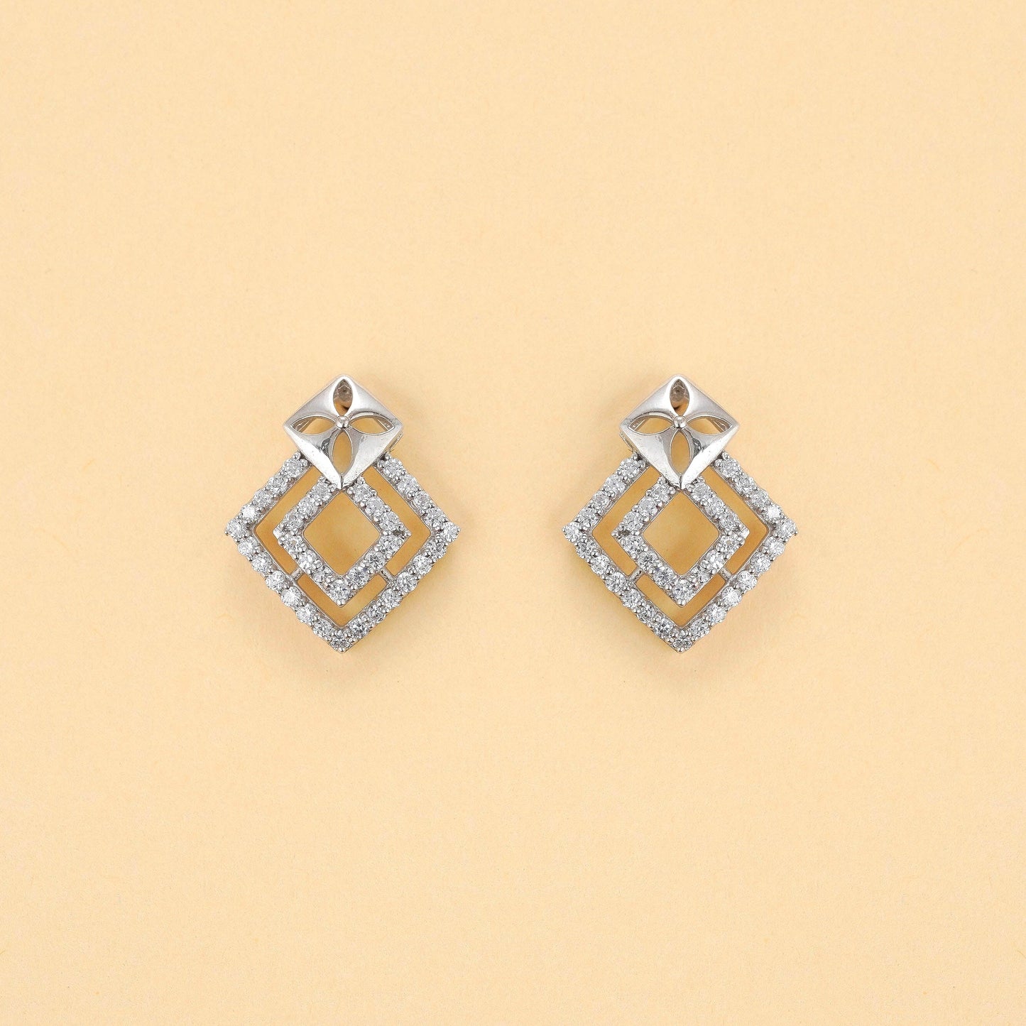 Silver Bejeweled Square Studs