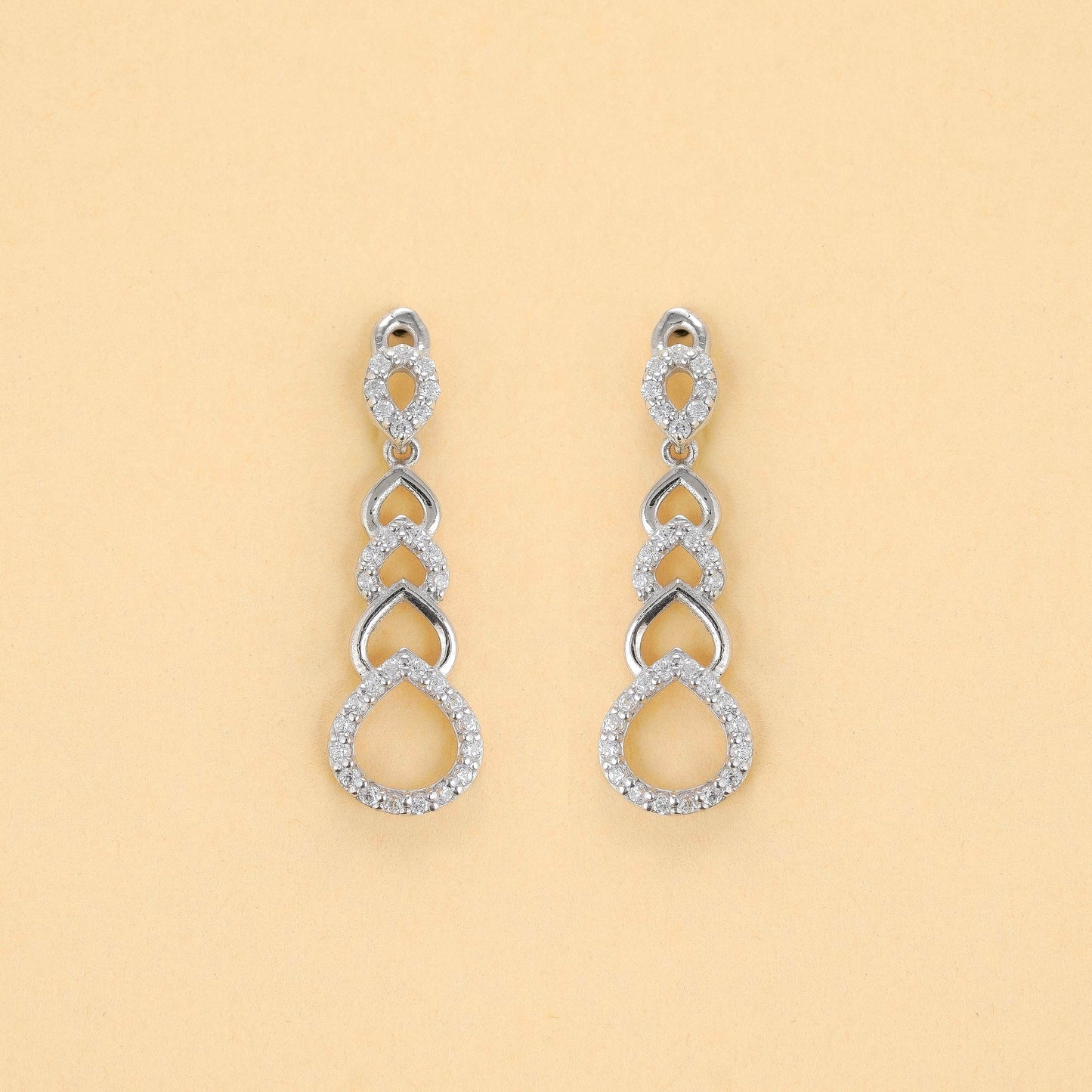 Silver Dazzling Long Studded Earrings