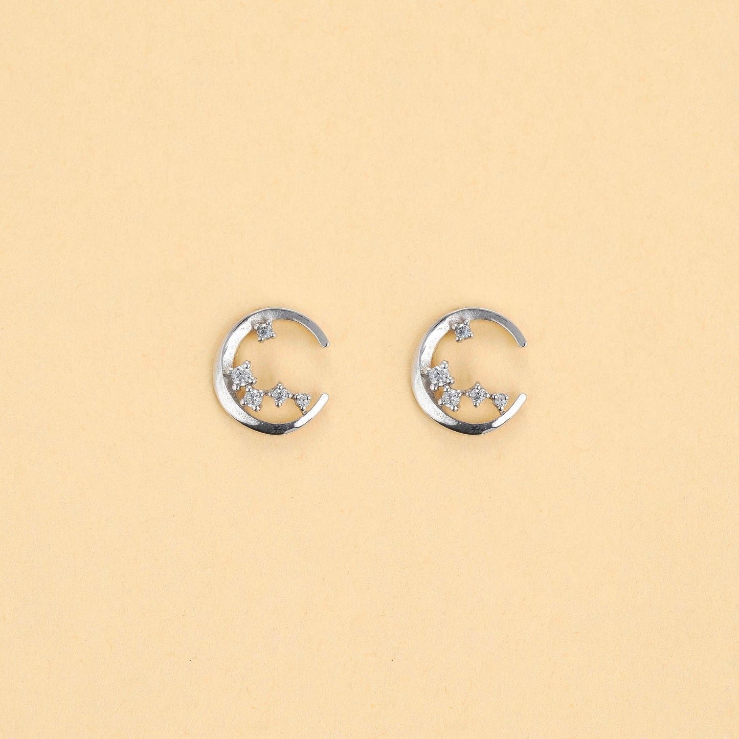 Midnight Silver Crescent Studded Earrings