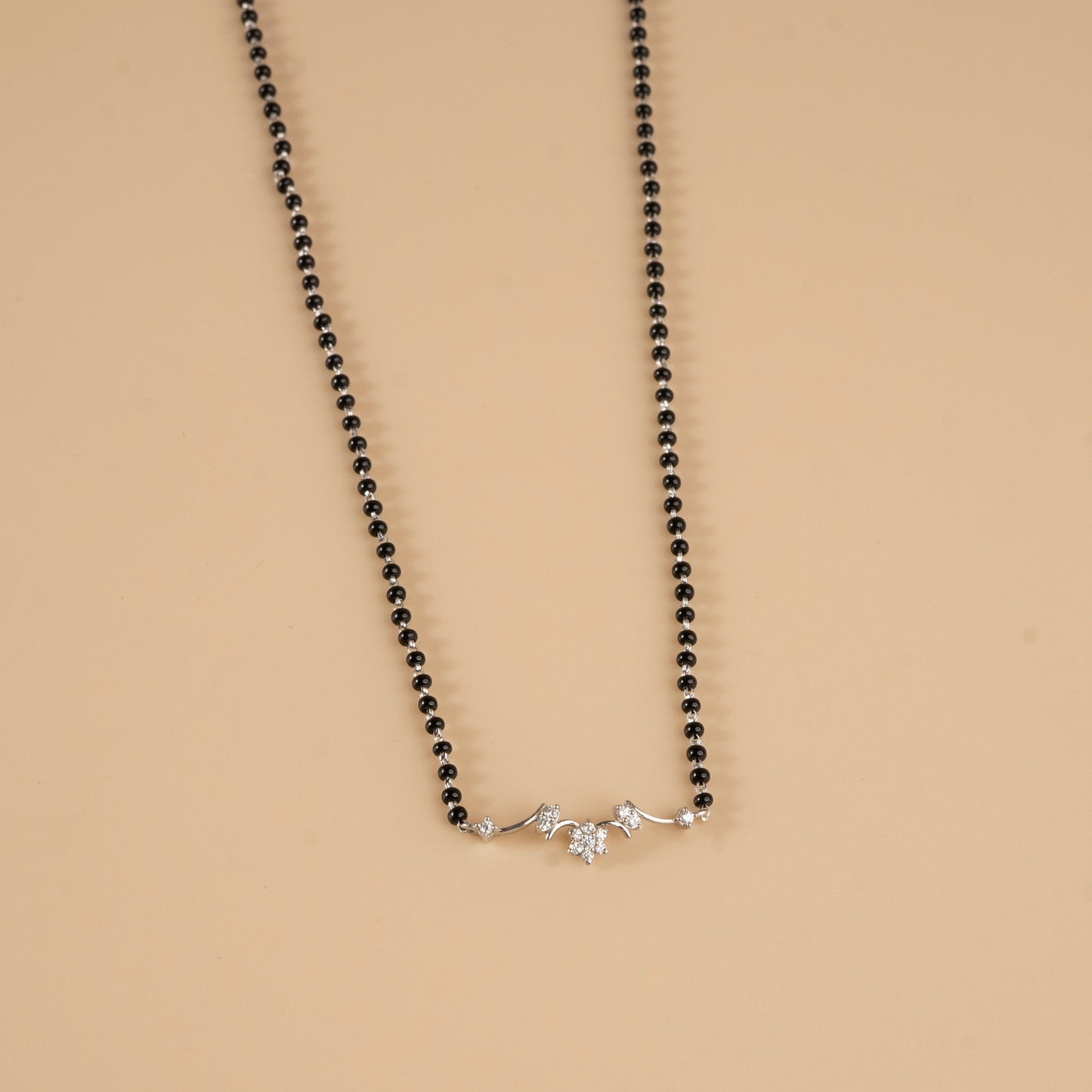 Silver Heartline Zig-Zag Studded Mangalsutra