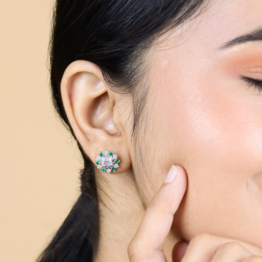 Silver Green Spark Earrings