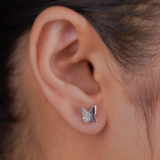 Silver Half-Studded Butterfly Glow Earrings