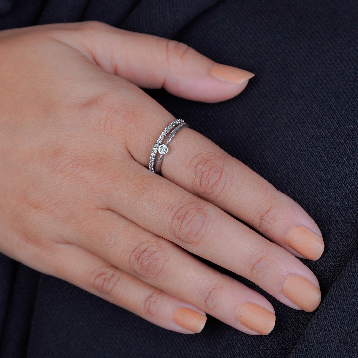 Two-Tone Crystal Charm Ring