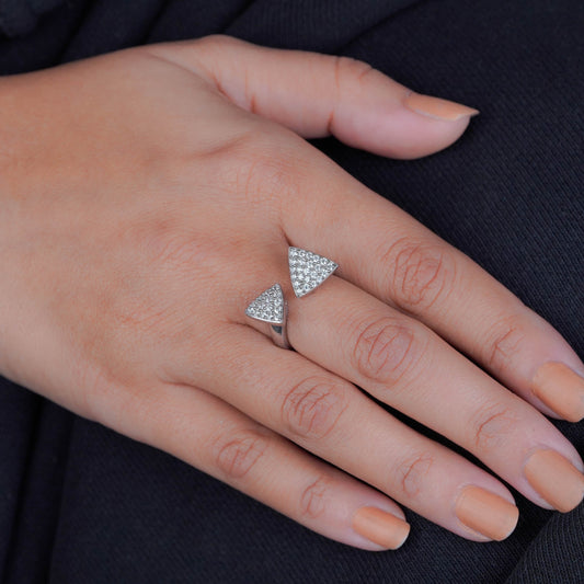 Gem-Studded Dual Triangle Ring