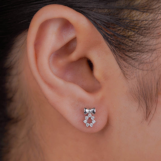 Sparkling Bowtie Silver Floral Studs