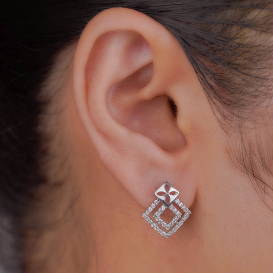 Silver Bejeweled Square Studs