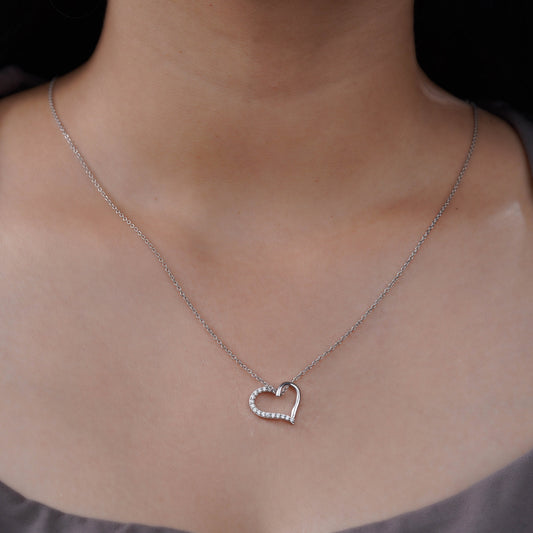 Half-Studded Heart Pendant Necklace