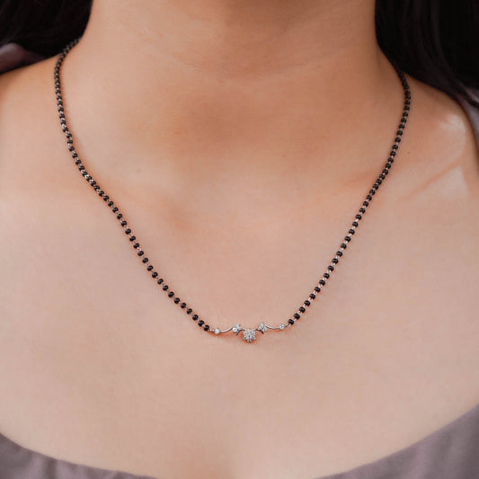 Silver Heartline Zig-Zag Studded Mangalsutra